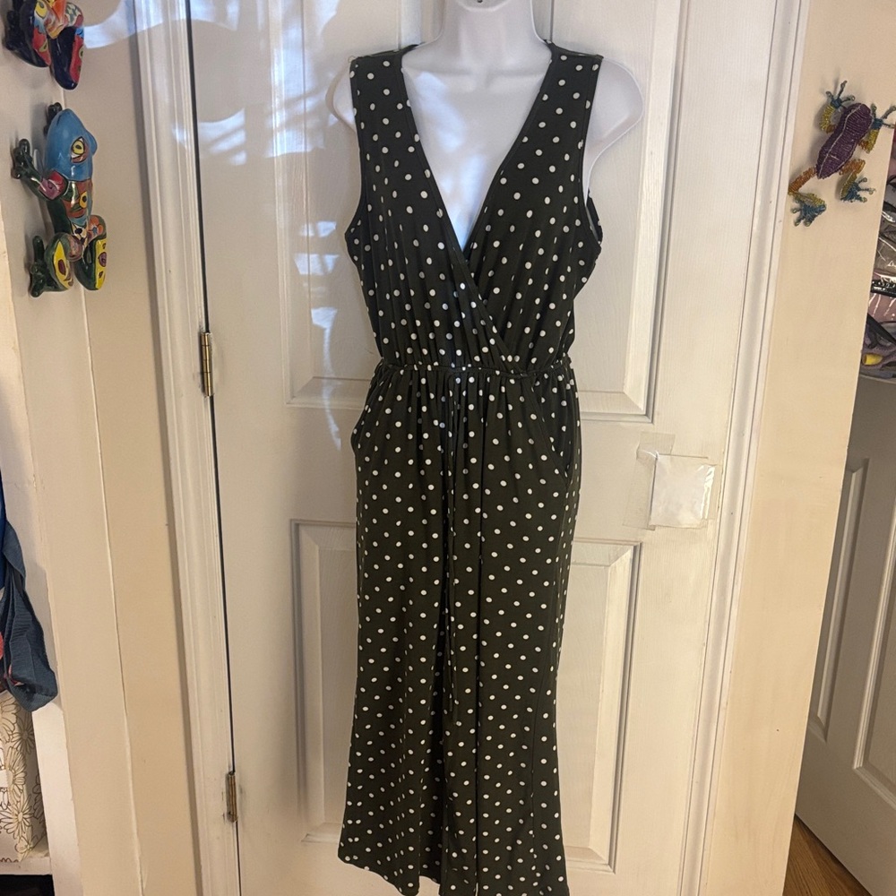 Charlotte Russe green with white Polka Dot capri romper